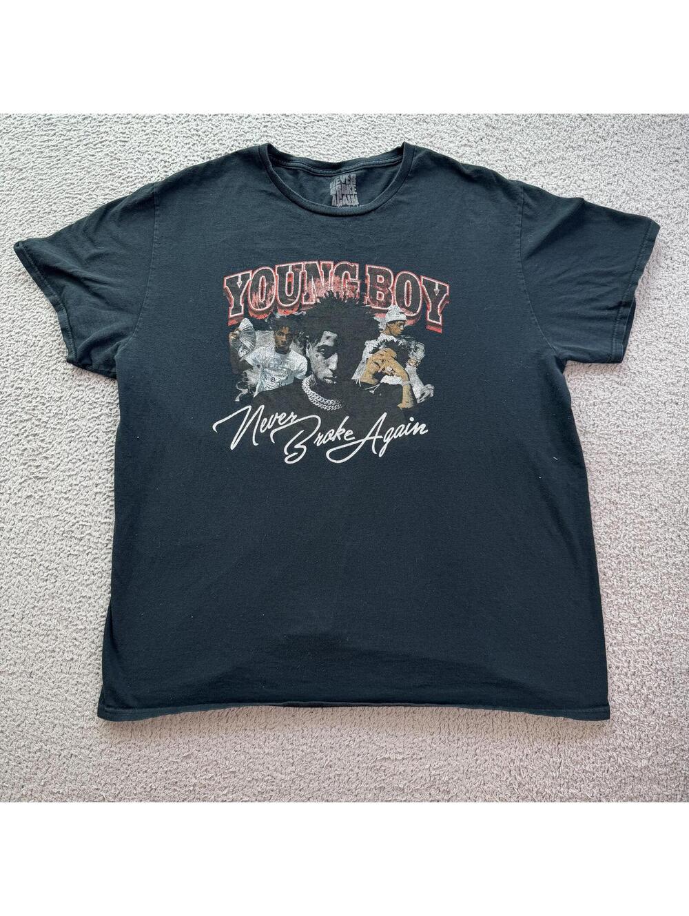 YoungBoy Never Broke Again Graphic Rap Tee Black Faded Oversized Shirt Large